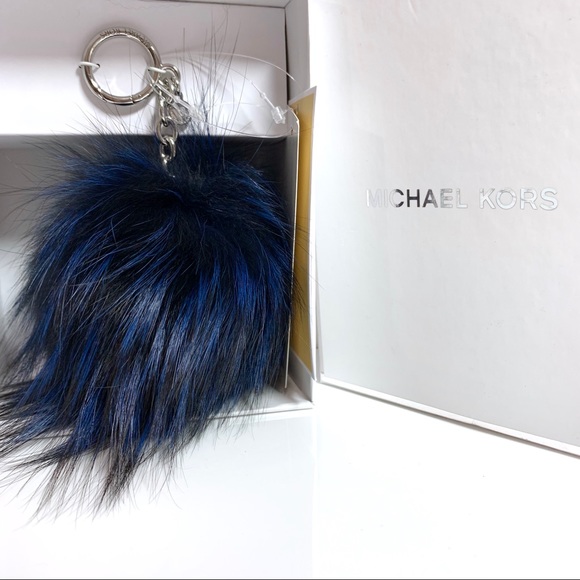 Michael Kors Handbags - Michael Kors Black/Blue Pom Pom Key/Bag Charm